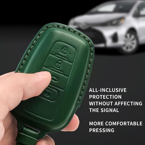 غطاء Tukellen لسيارة Toyota Key Fob من الجلد الطبيعي مع سلسلة مفاتيح، واقي حافظة مفاتيح جلدية متوافق مع 2018-2024 RAV4 Camry Corolla Avalon C-HR Prius GT86 Highlander-Brown in Kuwait