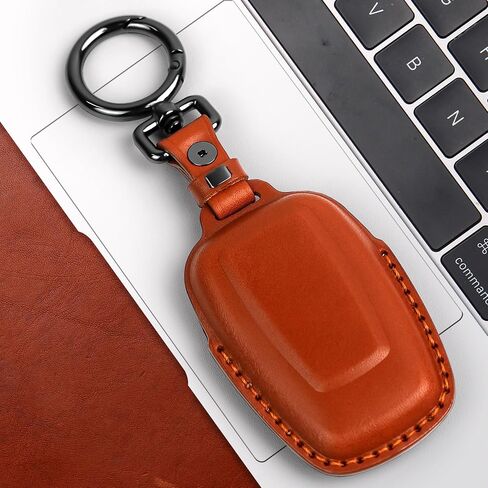 غطاء Tukellen لسيارة Toyota Key Fob من الجلد الطبيعي مع سلسلة مفاتيح، واقي حافظة مفاتيح جلدية متوافق مع 2018-2024 RAV4 Camry Corolla Avalon C-HR Prius GT86 Highlander-Brown in Kuwait