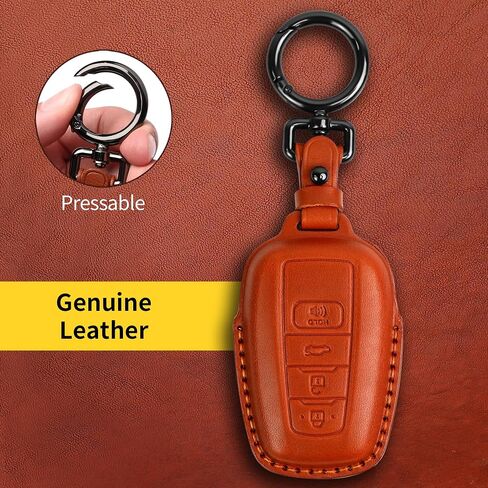 غطاء Tukellen لسيارة Toyota Key Fob من الجلد الطبيعي مع سلسلة مفاتيح، واقي حافظة مفاتيح جلدية متوافق مع 2018-2024 RAV4 Camry Corolla Avalon C-HR Prius GT86 Highlander-Brown in Kuwait