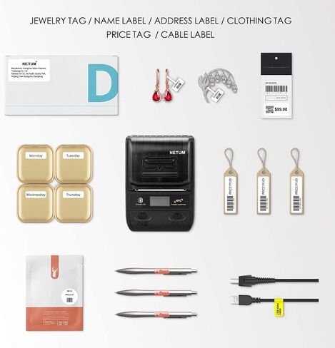 NETUM Label Maker - طابعة باركود محمولة تعمل بتقنية البلوتوث، تنطبق على الملابس والمجوهرات والبيع بالتجزئة والبريد والرمز الشريطي، ومتوافقة مع نظام Android وiOS in Saudi Arabia
