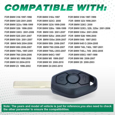 Beefunny 315/433MHz Adjustable ID44 Chip EWS System Remote Car Key Fob 3 Button for BMW 325 330 318 525 530 540 E38 E39 E46 M5 X3 X5 (1) in Saudi Arabia