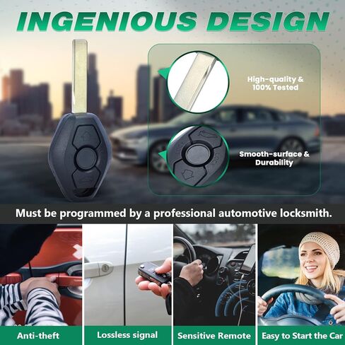 Beefunny 315/433MHz Adjustable ID44 Chip EWS System Remote Car Key Fob 3 Button for BMW 325 330 318 525 530 540 E38 E39 E46 M5 X3 X5 (1) in Saudi Arabia