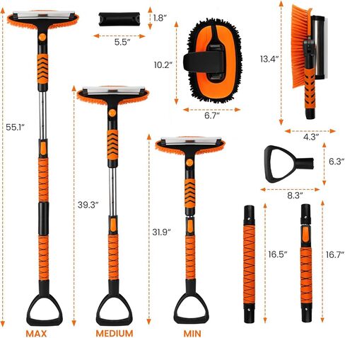 Ice Scrapers for Car Windshield, 44″-52″ Extendable Snow Brush with Window Squeegee, 3 in 1 Snow Broom with 180° Pivoting Brush Head and Foam Grip for Cars/Truck/SUV/RV in Kuwait