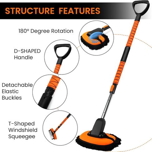 Ice Scrapers for Car Windshield, 44″-52″ Extendable Snow Brush with Window Squeegee, 3 in 1 Snow Broom with 180° Pivoting Brush Head and Foam Grip for Cars/Truck/SUV/RV in Kuwait