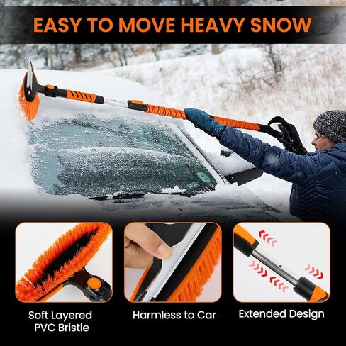 Ice Scrapers for Car Windshield, 44″-52″ Extendable Snow Brush with Window Squeegee, 3 in 1 Snow Broom with 180° Pivoting Brush Head and Foam Grip for Cars/Truck/SUV/RV in Kuwait