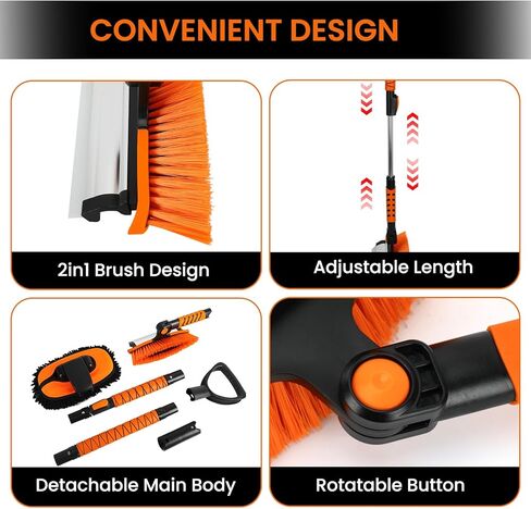 Ice Scrapers for Car Windshield, 44″-52″ Extendable Snow Brush with Window Squeegee, 3 in 1 Snow Broom with 180° Pivoting Brush Head and Foam Grip for Cars/Truck/SUV/RV in Kuwait