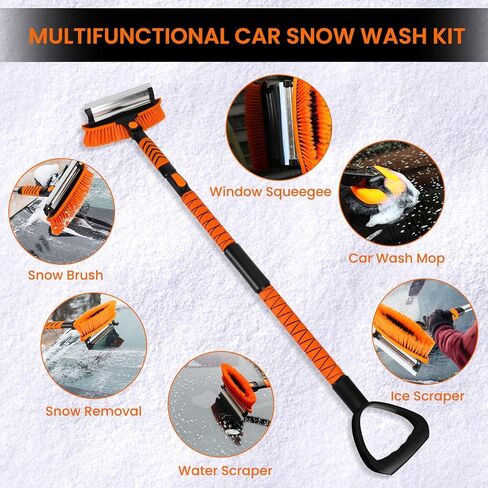Ice Scrapers for Car Windshield, 44″-52″ Extendable Snow Brush with Window Squeegee, 3 in 1 Snow Broom with 180° Pivoting Brush Head and Foam Grip for Cars/Truck/SUV/RV in Kuwait