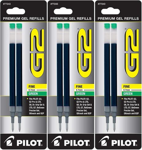 Pilot G2 Gel Ink Pen Refills, Fine Point, 0.7mm, Green Ink, 6 Refills in Saudi Arabia