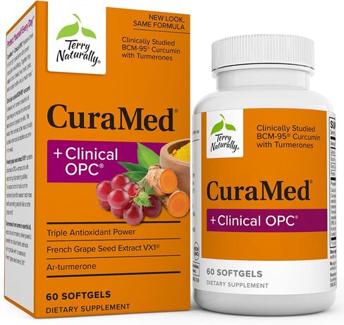Terry Naturally CuraMed + Clinical OPC - 60 كبسولة هلامية - مع BCM-95 الكركمين ومستخلص بذور العنب الفرنسي VX1 - غير معدل وراثيًا، خالي من الغلوتين - 30 وجبة in Saudi Arabia