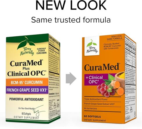 Terry Naturally CuraMed + Clinical OPC - 60 كبسولة هلامية - مع BCM-95 الكركمين ومستخلص بذور العنب الفرنسي VX1 - غير معدل وراثيًا، خالي من الغلوتين - 30 وجبة in Saudi Arabia
