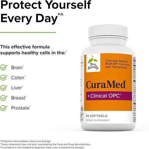 Terry Naturally CuraMed + Clinical OPC - 60 كبسولة هلامية - مع BCM-95 الكركمين ومستخلص بذور العنب الفرنسي VX1 - غير معدل وراثيًا، خالي من الغلوتين - 30 وجبة in Saudi Arabia