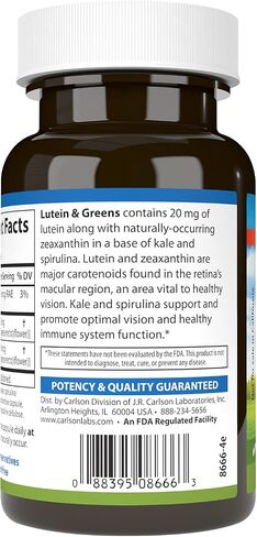 Carlson - Lutein & Greens, 20 mg, Vision Support & Eye Function, Antioxidant, 60 Vegetarian Capsules in Saudi Arabia