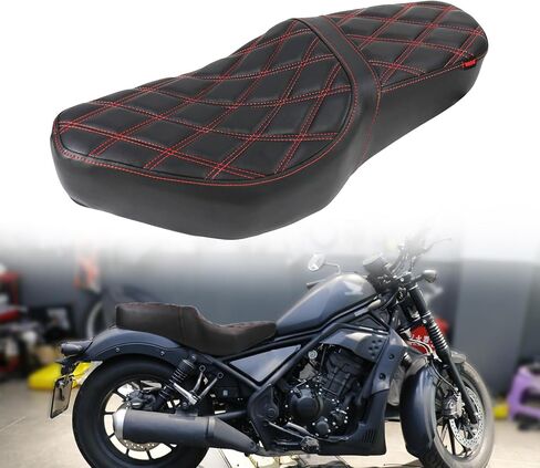 وسادة خياطة ماسية لمقعد الراكب من قطعة واحدة متوافقة مع Honda CMX 300 500 CMX300 CMX500 Rebel300 Rebel500 2017-2023 (خياطة حمراء، نمط ماسي) in Kuwait