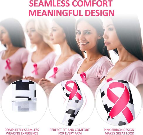 Geyoga 4 Pairs Breast Cancer Awareness Sleeves Pink Ribbon Arm Sleeves Cooling Compression Sleeves UV Protection Arm Cover in Kuwait