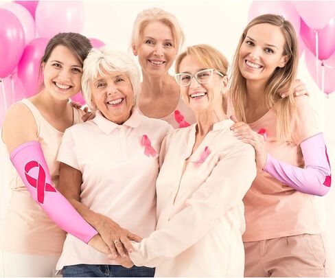 Geyoga 4 Pairs Breast Cancer Awareness Sleeves Pink Ribbon Arm Sleeves Cooling Compression Sleeves UV Protection Arm Cover in Kuwait