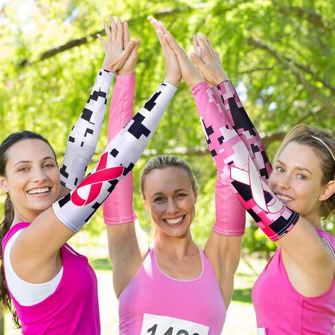 Geyoga 4 Pairs Breast Cancer Awareness Sleeves Pink Ribbon Arm Sleeves Cooling Compression Sleeves UV Protection Arm Cover in Kuwait