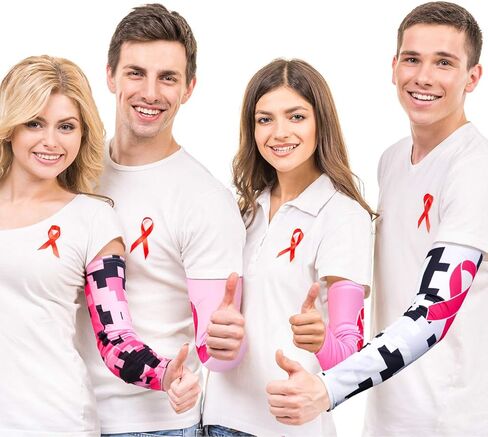 Geyoga 4 Pairs Breast Cancer Awareness Sleeves Pink Ribbon Arm Sleeves Cooling Compression Sleeves UV Protection Arm Cover in Kuwait