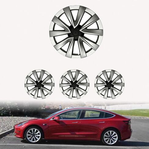 KAVANIC 4PCS fits Tesla 3 Wheel Cover 18 Inch-Arachnid Style Matte Silver,Compatible with 2021-2023 Model 3 Wheel Cover Support Logo Range Improvement for Model 3 Wheel Cover Replacement in Saudi Arabia