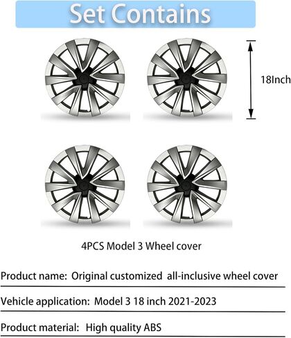 KAVANIC 4PCS fits Tesla 3 Wheel Cover 18 Inch-Arachnid Style Matte Silver,Compatible with 2021-2023 Model 3 Wheel Cover Support Logo Range Improvement for Model 3 Wheel Cover Replacement in Saudi Arabia