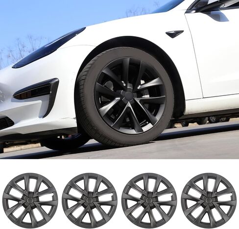 مجموعة واقيات العجلات مقاس 18 بوصة من Hubcaps مكونة من 4 قطع متوافقة مع ملحقات Tesla Model 3 2017-2023 (18 بوصة) in Kuwait