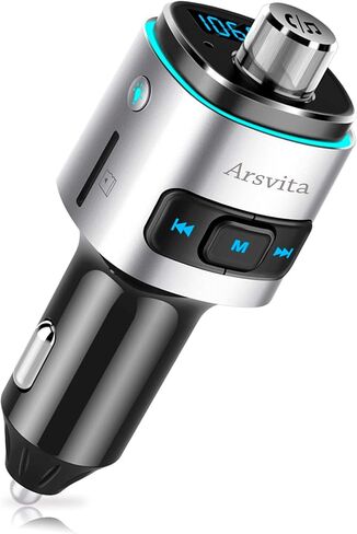 جهاز إرسال FM بلوتوث من Arsvita للسيارة، مشغل موسيقى QC3.0 سريع الشحن مع مكالمات بدون استخدام اليدين، يدعم إيقاظ الصوت Siri/Google، لون فاتح، فضي in Kuwait
