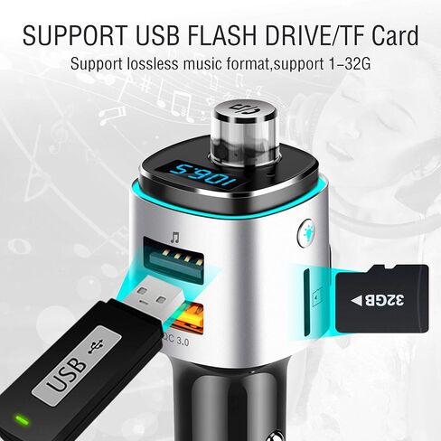 جهاز إرسال FM بلوتوث من Arsvita للسيارة، مشغل موسيقى QC3.0 سريع الشحن مع مكالمات بدون استخدام اليدين، يدعم إيقاظ الصوت Siri/Google، لون فاتح، فضي in Kuwait