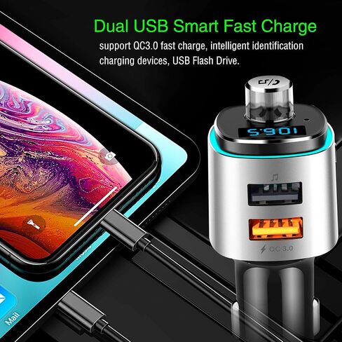 جهاز إرسال FM بلوتوث من Arsvita للسيارة، مشغل موسيقى QC3.0 سريع الشحن مع مكالمات بدون استخدام اليدين، يدعم إيقاظ الصوت Siri/Google، لون فاتح، فضي in Kuwait