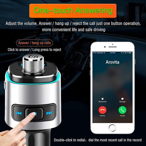 جهاز إرسال FM بلوتوث من Arsvita للسيارة، مشغل موسيقى QC3.0 سريع الشحن مع مكالمات بدون استخدام اليدين، يدعم إيقاظ الصوت Siri/Google، لون فاتح، فضي in Kuwait