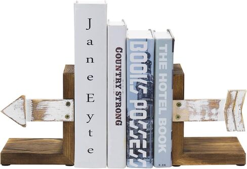 MyGift Rustic Book End, Whitewashed Arrow Design and Burnt Dark Brown Wood Tabletop Bookend Support Stands, Set of 2 in Saudi Arabia