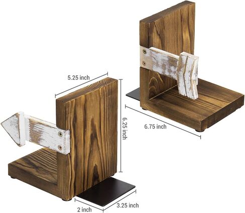 MyGift Rustic Book End, Whitewashed Arrow Design and Burnt Dark Brown Wood Tabletop Bookend Support Stands, Set of 2 in Saudi Arabia