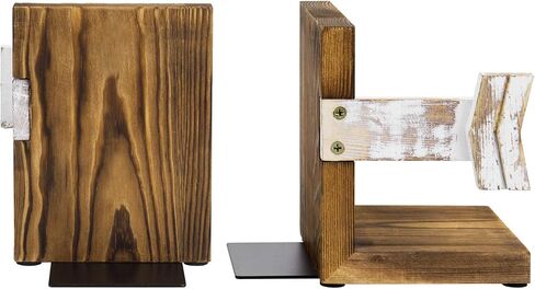 MyGift Rustic Book End, Whitewashed Arrow Design and Burnt Dark Brown Wood Tabletop Bookend Support Stands, Set of 2 in Saudi Arabia