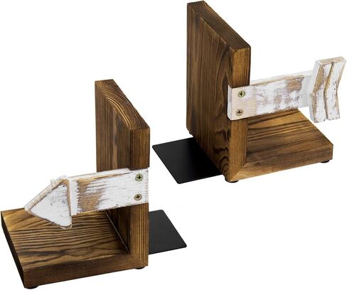 MyGift Rustic Book End, Whitewashed Arrow Design and Burnt Dark Brown Wood Tabletop Bookend Support Stands, Set of 2 in Saudi Arabia