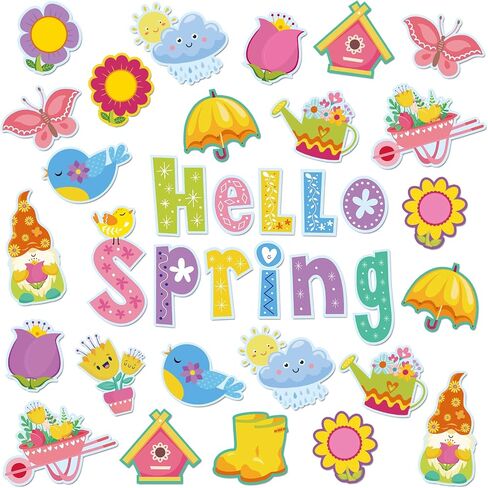 Whaline Hello Spring Cutouts 67Pcs Spring Flowers Butterfly Gnome Cut Outs Colorful Floral Paper Cutting with Glue Point for Spring School Kindergarten Bulletin Border Decor Kids DIY Craft Projects in Saudi Arabia