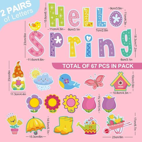 Whaline Hello Spring Cutouts 67Pcs Spring Flowers Butterfly Gnome Cut Outs Colorful Floral Paper Cutting with Glue Point for Spring School Kindergarten Bulletin Border Decor Kids DIY Craft Projects in Saudi Arabia
