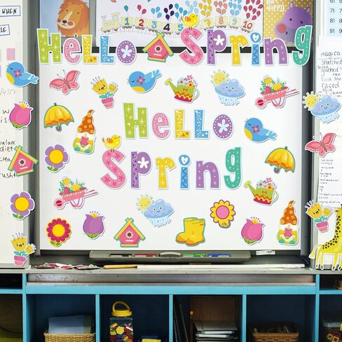 Whaline Hello Spring Cutouts 67Pcs Spring Flowers Butterfly Gnome Cut Outs Colorful Floral Paper Cutting with Glue Point for Spring School Kindergarten Bulletin Border Decor Kids DIY Craft Projects in Saudi Arabia