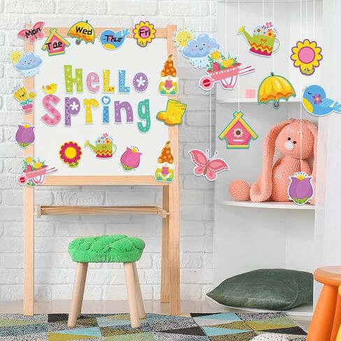 Whaline Hello Spring Cutouts 67Pcs Spring Flowers Butterfly Gnome Cut Outs Colorful Floral Paper Cutting with Glue Point for Spring School Kindergarten Bulletin Border Decor Kids DIY Craft Projects in Saudi Arabia