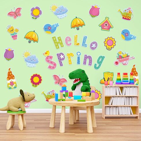 Whaline Hello Spring Cutouts 67Pcs Spring Flowers Butterfly Gnome Cut Outs Colorful Floral Paper Cutting with Glue Point for Spring School Kindergarten Bulletin Border Decor Kids DIY Craft Projects in Saudi Arabia