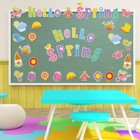 Whaline Hello Spring Cutouts 67Pcs Spring Flowers Butterfly Gnome Cut Outs Colorful Floral Paper Cutting with Glue Point for Spring School Kindergarten Bulletin Border Decor Kids DIY Craft Projects in Saudi Arabia