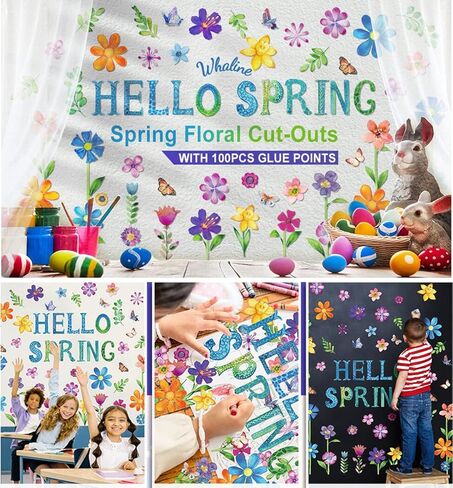 48 قطعة من قصاصات زهور الربيع مع 100 قطعة من نقاط الصمغ الملونة لتزيين لوحة الإعلانات للحفلات والفصول الدراسية in Kuwait