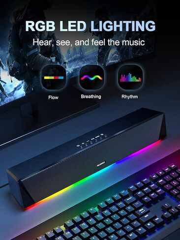 مكبرات صوت الكمبيوتر، مكبرات صوت ستيريو HiFi بقدرة 14 وات من Bluedee، ومكبرات صوت بلوتوث 5.0 أو 3.5 مم Aux-in للكمبيوتر المكتبي، وشريط صوت للكمبيوتر RGB مع صوت جهير عميق، ومكبرات صوت للألعاب للكمبيوتر الشخصي مدعوم بمحول تيار متردد in Kuwait