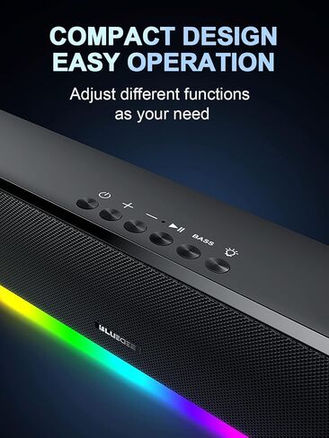 مكبرات صوت الكمبيوتر، مكبرات صوت ستيريو HiFi بقدرة 14 وات من Bluedee، ومكبرات صوت بلوتوث 5.0 أو 3.5 مم Aux-in للكمبيوتر المكتبي، وشريط صوت للكمبيوتر RGB مع صوت جهير عميق، ومكبرات صوت للألعاب للكمبيوتر الشخصي مدعوم بمحول تيار متردد in Kuwait