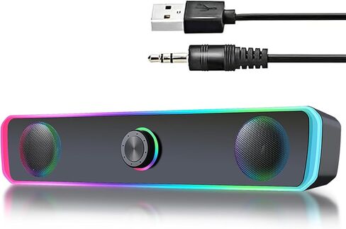 مكبرات صوت الكمبيوتر لشاشة سطح المكتب، مكبرات صوت الكمبيوتر التي تعمل بمنفذ USB مع ضوء RGB، مكبر صوت ألعاب الكمبيوتر مع مدخل Aux 3.5 مم، صوت ستيريو قوي، مكبرات صوت للتحكم في مستوى الصوت لشاشة الكمبيوتر المحمول المكتبي in Saudi Arabia