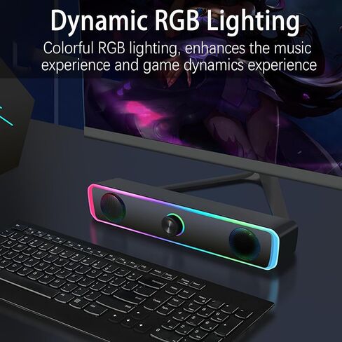 مكبرات صوت الكمبيوتر لشاشة سطح المكتب، مكبرات صوت الكمبيوتر التي تعمل بمنفذ USB مع ضوء RGB، مكبر صوت ألعاب الكمبيوتر مع مدخل Aux 3.5 مم، صوت ستيريو قوي، مكبرات صوت للتحكم في مستوى الصوت لشاشة الكمبيوتر المحمول المكتبي in Saudi Arabia