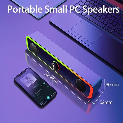 مكبرات صوت الكمبيوتر لشاشة سطح المكتب، مكبرات صوت الكمبيوتر التي تعمل بمنفذ USB مع ضوء RGB، مكبر صوت ألعاب الكمبيوتر مع مدخل Aux 3.5 مم، صوت ستيريو قوي، مكبرات صوت للتحكم في مستوى الصوت لشاشة الكمبيوتر المحمول المكتبي in Saudi Arabia
