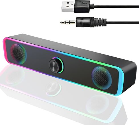 مكبرات صوت الكمبيوتر لشاشة سطح المكتب، مكبرات صوت الكمبيوتر التي تعمل بمنفذ USB مع ضوء RGB، مكبر صوت ألعاب الكمبيوتر مع مدخل Aux 3.5 مم، صوت ستيريو قوي، مكبرات صوت للتحكم في مستوى الصوت لشاشة الكمبيوتر المحمول المكتبي in Saudi Arabia