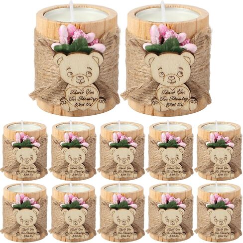 12 قطعة من حامل شموع Tealight الخشبي من Treela مع شموع Tealight، شموع استحمام الطفل، حامل شموع اسطوانة خشبية، هدايا الزفاف لتزيين القطع المركزية للحفلات، هدايا الضيوف (وردي فاتح) in Saudi Arabia