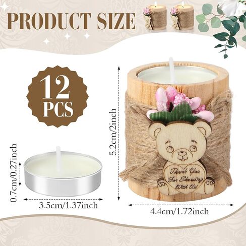 12 قطعة من حامل شموع Tealight الخشبي من Treela مع شموع Tealight، شموع استحمام الطفل، حامل شموع اسطوانة خشبية، هدايا الزفاف لتزيين القطع المركزية للحفلات، هدايا الضيوف (وردي فاتح) in Saudi Arabia