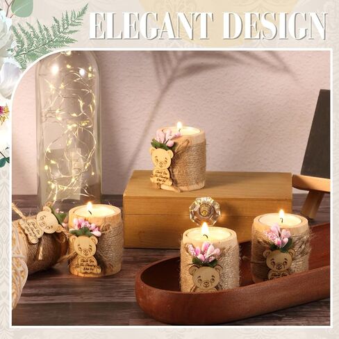 12 قطعة من حامل شموع Tealight الخشبي من Treela مع شموع Tealight، شموع استحمام الطفل، حامل شموع اسطوانة خشبية، هدايا الزفاف لتزيين القطع المركزية للحفلات، هدايا الضيوف (وردي فاتح) in Saudi Arabia