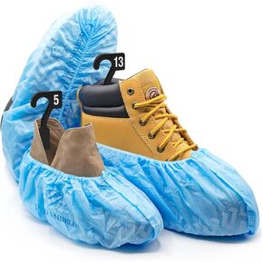 110 Premium Thick Extra Large Disposable Boot & Shoe Covers XL, Non Slip Blue Booties, Water Resistant Foot Protectors, Construction Durable 42GSM for Indoors Outdoors, US Men 13, Women 15