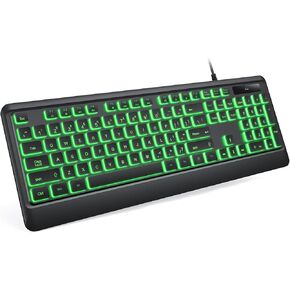 Backlit Computer Keyboard, 7 Colors LED, Full Size USB Wired, Waterproof Quiet Keys, for PC, Laptop, Windows Desktop (Medium)